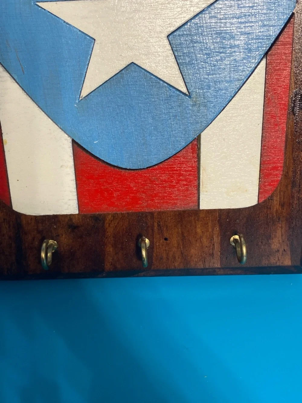 Vintage Handmade Wooden Puerto Rico Flag Key Holder